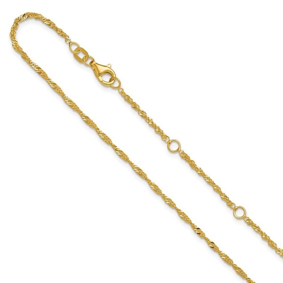 10k Yellow Gold 1.7mm Singapore 1in+1in Adjustable Chain